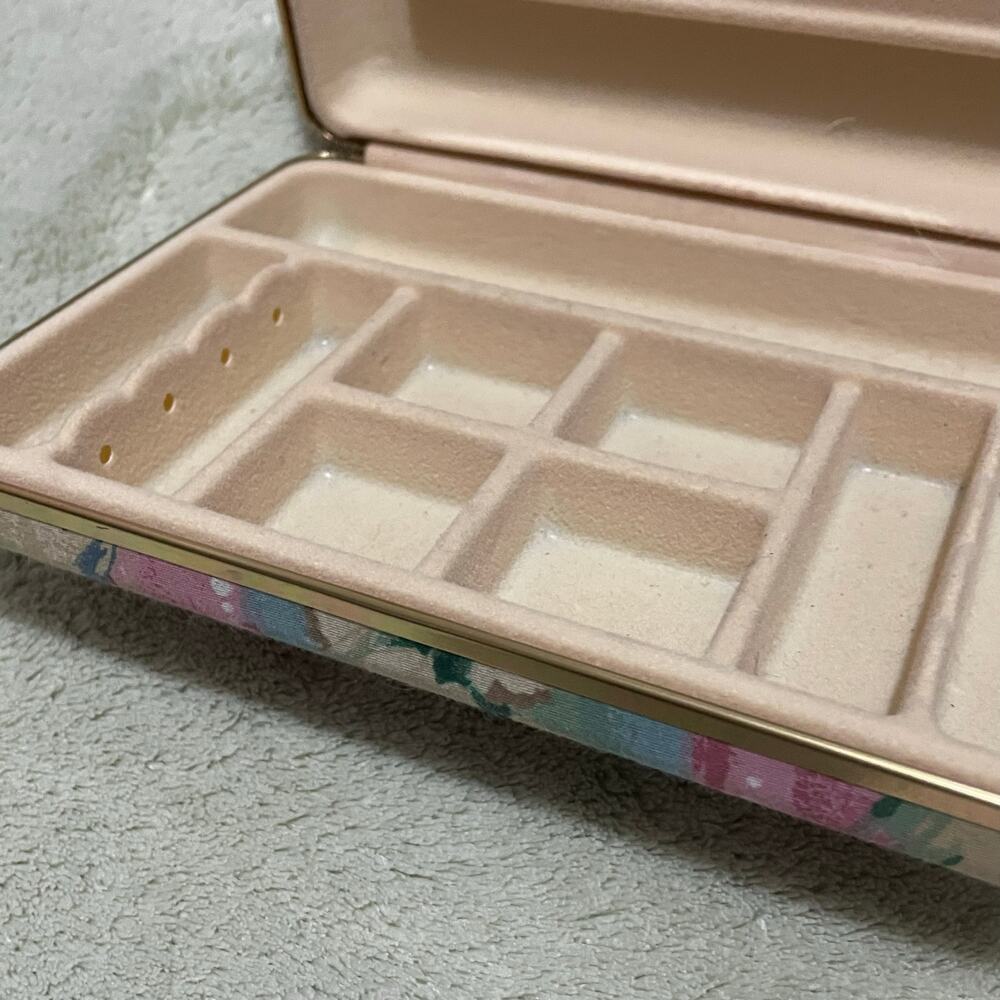 Vintage Mini Jewelry Box, 1980s Pastel Floral Fabric Covered Case for Travel - Picture 4 of 8